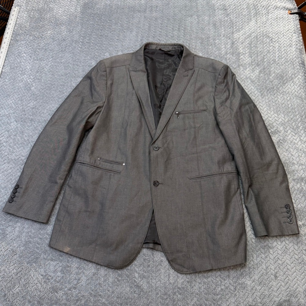 Rock & Republic Blazer Mens 44R‎ Gray Cotton Sport Coat Jacket Modern Edgy READ